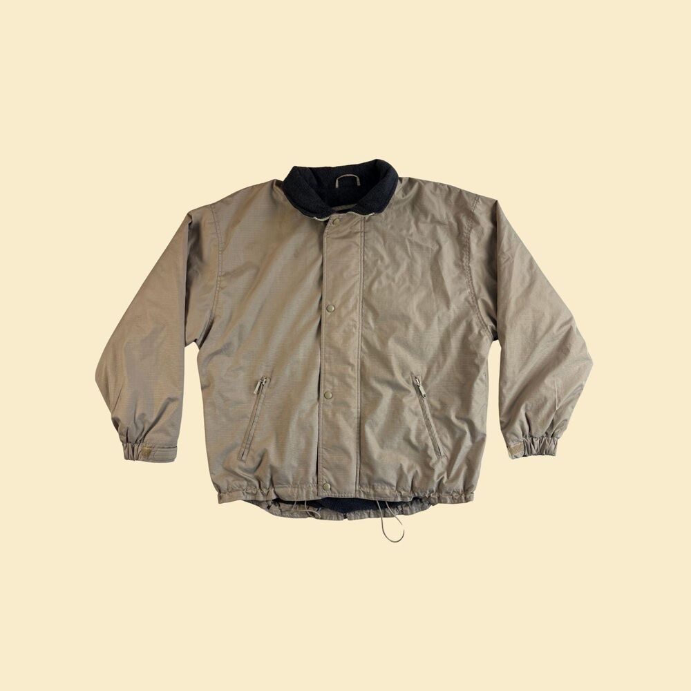 1990s fleece lined jacket, size L Basic Editions beige & grey zip up jacket